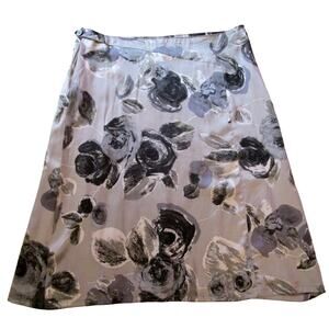PIAZZA SEMPIONE Italy DESIGNER Silk Skirt Black Gray Roses Midi 42 6 Whimsigoth